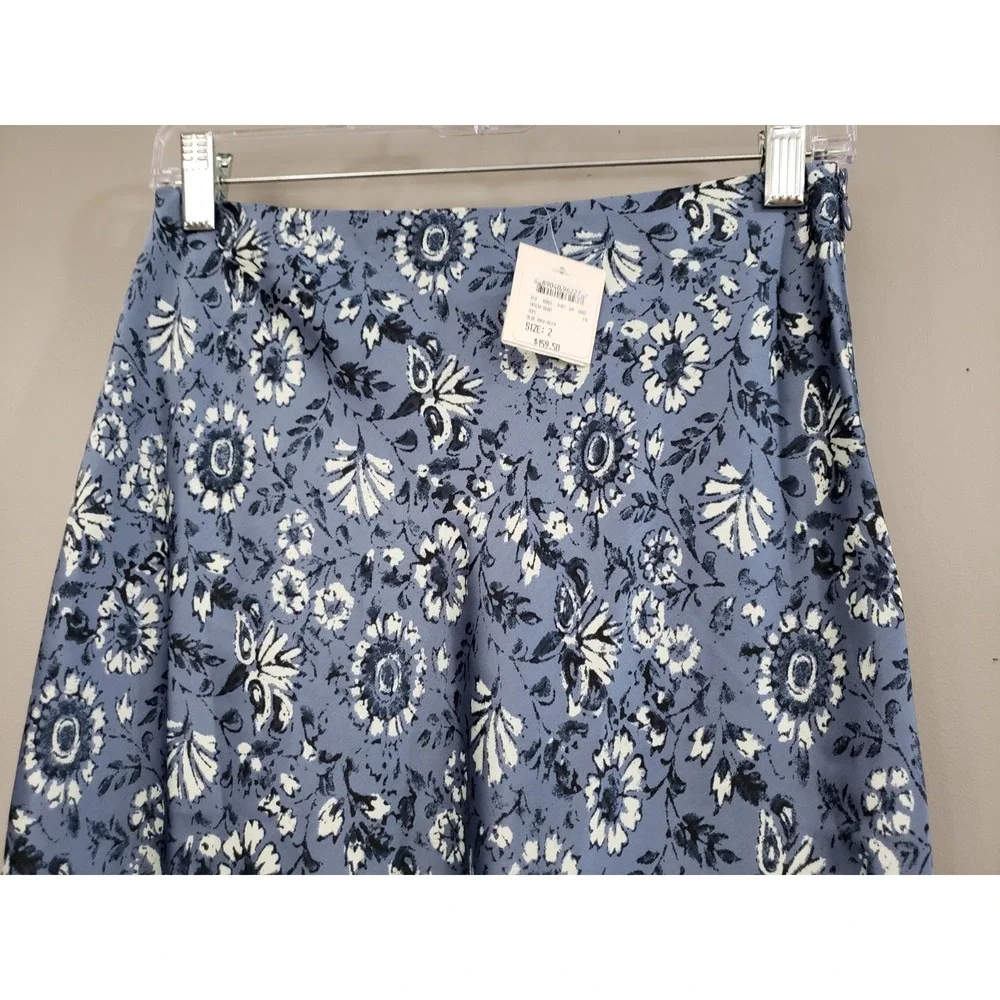 Size 2 Club Monaco Trycia Floral Midi Skirt Blue White Flower Floral cottagecore